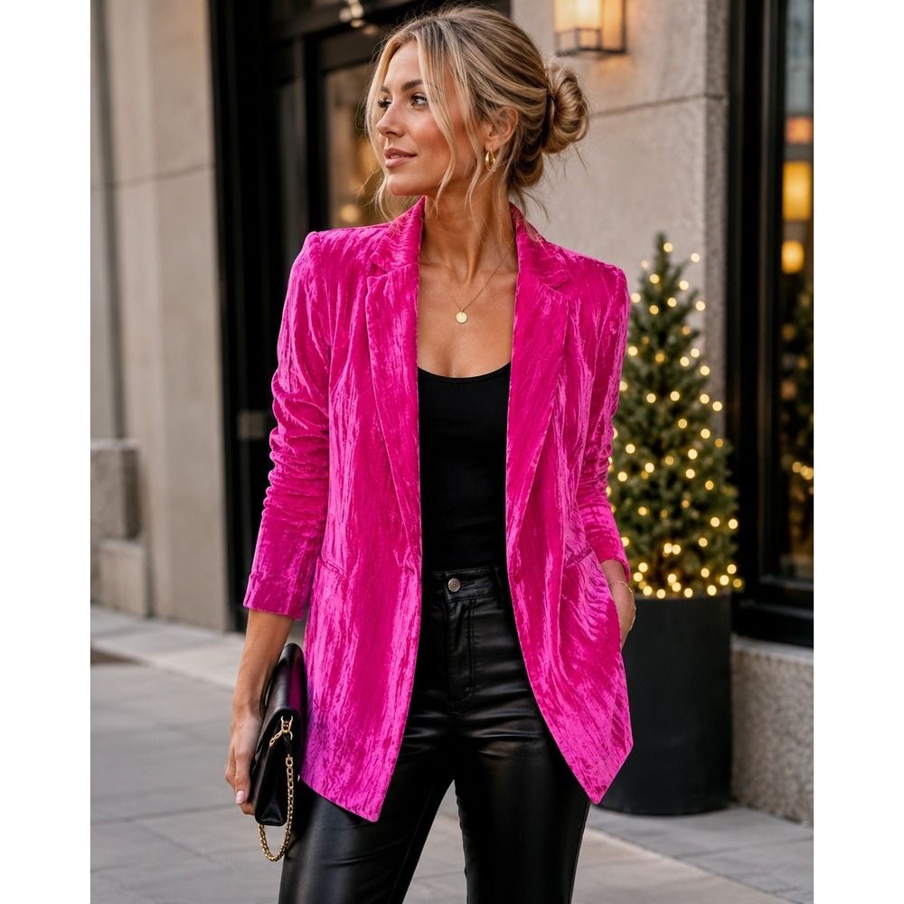 Habit Womens Magenta Pink Crushed Velvet Blazer Jacket IJ84496 Size S